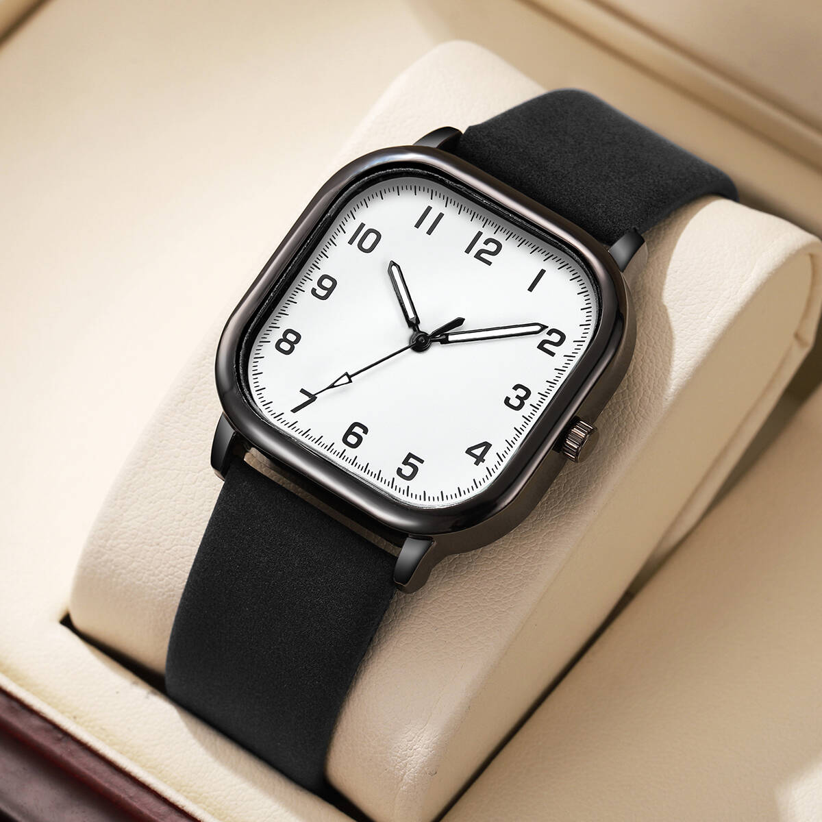 Leather Watch Band Men - Modne męskie zegarki biznesowe Prosty kwadratowy